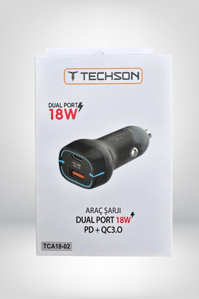 Techson TCA18-02 18W PD - QC 3.0 USB Hızlı Fast Araç Çakmaklık Şarjı - Görsel 2